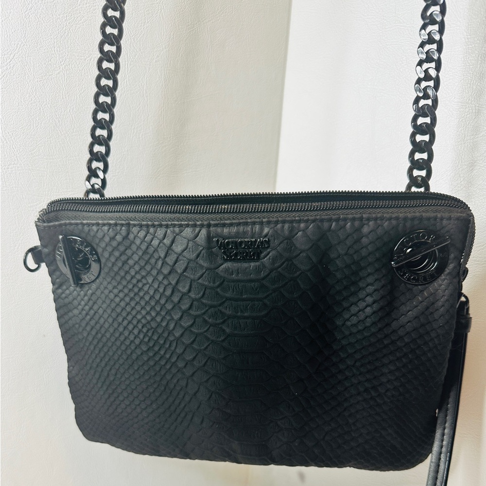 Victoria's Secret Love Victoria Black Shoulder Bag With Animal Print Interior